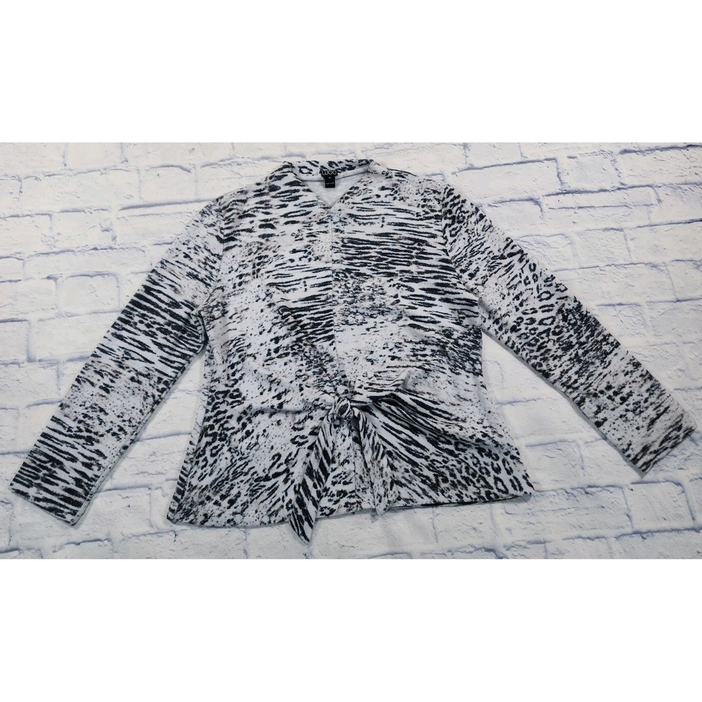 Clara Sun Woo WOMENS XL Cozy Shimmer Texture Front Tie Sweater Top Snow Leopard